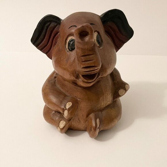 Vintage Wooden Elephant Figure 6 Inch Tall - Picture 12 of 14